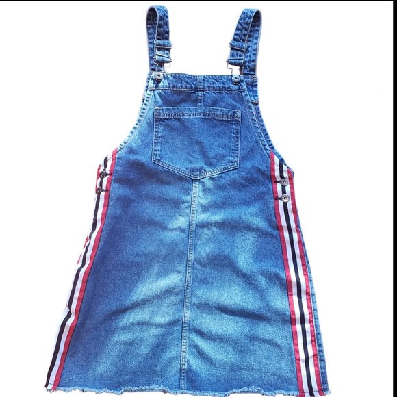 H&M Divided A-line Denim Jean Side Striped Overalls Romper Dress - Picture 11 of 12